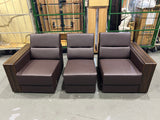 【USED】応接５点セット　合皮張り　３人掛けソファ、アームチェア、センターガラステーブル　高知　【店舗販売品】